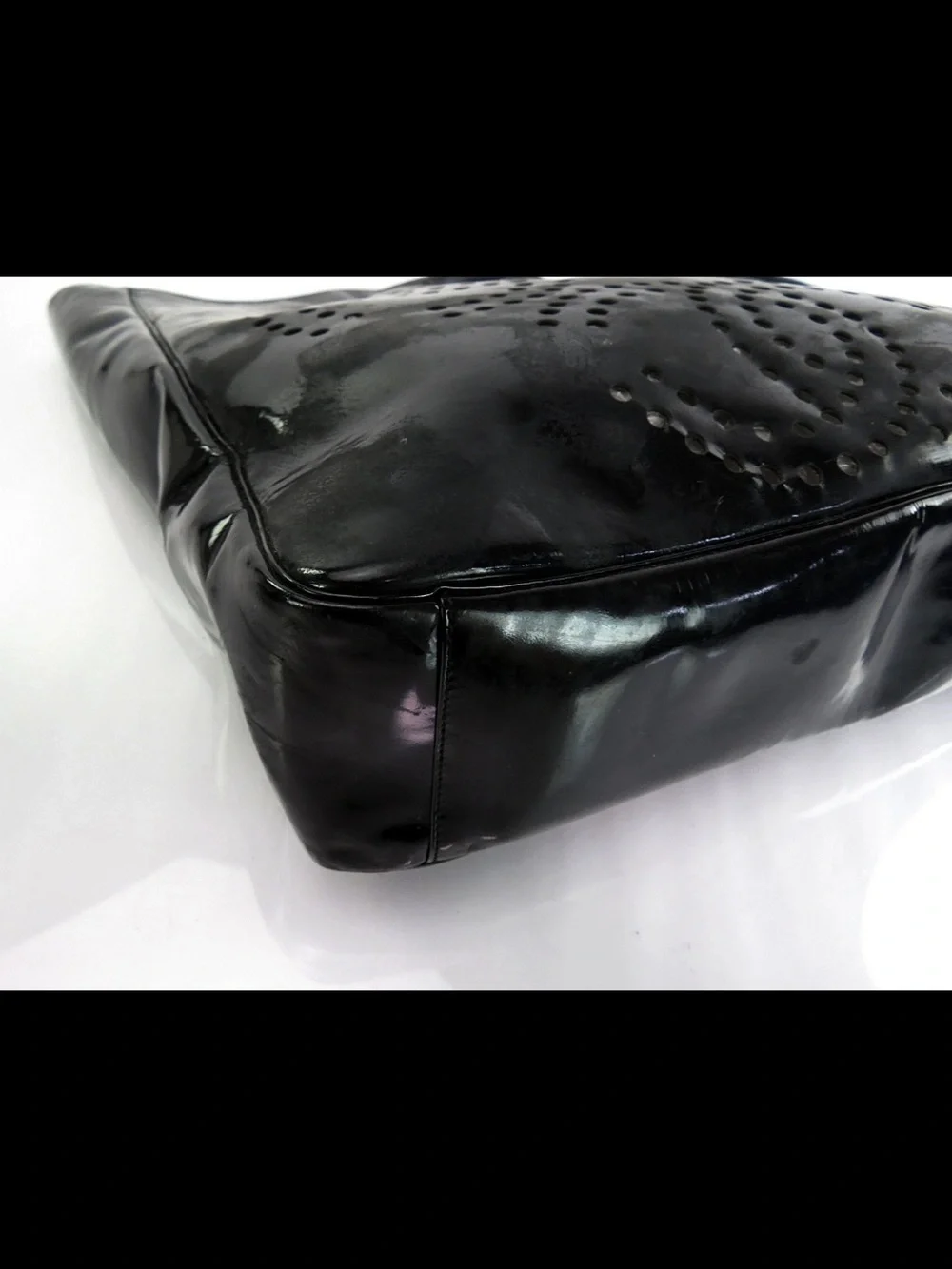 CHANEL Black Patent Stud-Embellished Tote with Matching Pouch